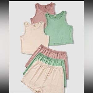 Set of Three Sleeveless Tops and Shorts